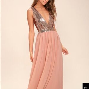 Lulus Elegant Encounter Rose Gold Sequin Dress Size XS